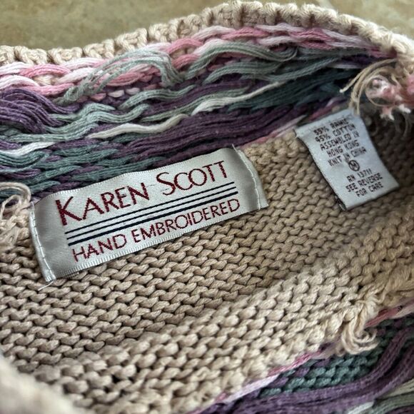 Karen Scott Hand Embroidered Sweater Womens Size Medium Cottagecore Vintage 90s - Picture 6 of 9